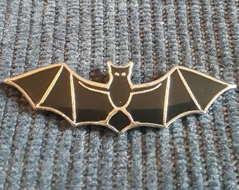 Enamel BAT  lapel pin 1.25" x .5" Metallic chrome on Black hat tack vampire