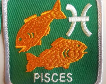ZODIAC embroidered cloth patch PISCES fish horoscope sign