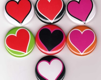 Hearts 7 one inch pinback/badges/buttons  Valentines day Love