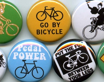 BICYCLING 7 pins/buttons cyclist/messenger/bag/bike/bmx