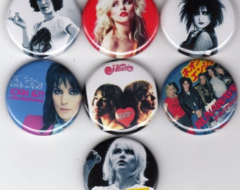 The Women of Rock 7 one inch pinback/badges/buttons  80s rock and roll riot grrl