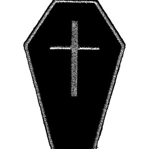 Embroidered Coffin cloth Patch 3 x 2&quot; Metallic Silver thread on Black