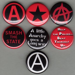 Anarchy 7 one inch pinback/badges/buttons  Revolution in the streets