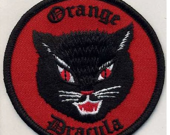 Orange Dracula embroidered Patch Black Cat 3 inch