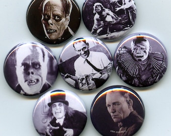 Lon Chaney 7 one inch pinback/badges/buttons Sr Phantom of the opera classic silent movie monster