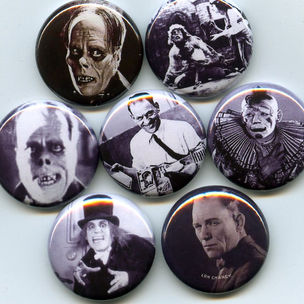 Lon Chaney 7 one inch pinback/badges/buttons Sr Phantom of the opera classic silent movie monster