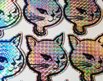 Winking Kitty Prism Sticker Sexy Cat New Vending Retro Style
