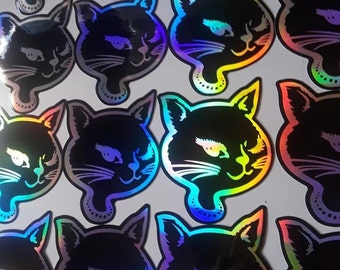 Black Cat Sticker Winking Kitty Sexy New Vending Retro Style holographic