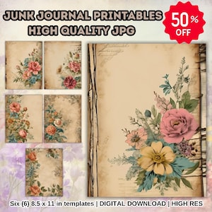 Rustic Floral Junk Journal Pages: Vintage Scrapbook Paper (Digital Download)