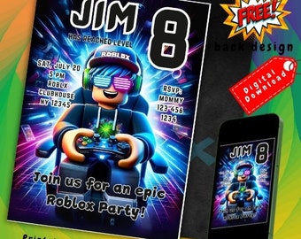 Roblox invitation birthday, roblox invites, Roblox Boy, Kids Birthday Invitation, Editable Template Canva, Game invitation, instant download