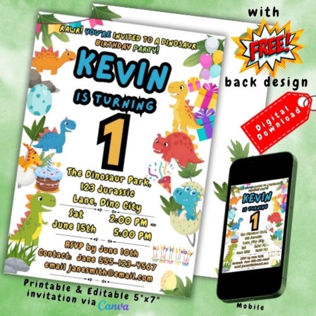 Modern Dinosaur Boy Birthday Invite Dinosaur Birthday Invitation ...