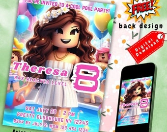 Roblox Pool Party Birthday Invitation, Roblox Themed Invite, Kids Roblox,Roblox Girl Birthday, Gamer Party Invite, Pool Party Invitation