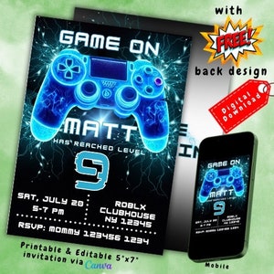 Editable Printable Gamer Birthday Invite, Evite Template, Gaming Video Game Party Invitation, Game Party, Instant Download, Digital Download