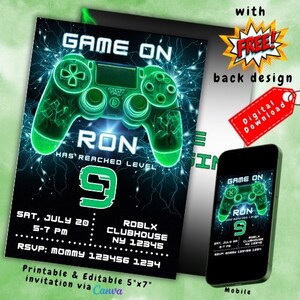 Game Party Invitation, Editable Printable Gamer Birthday Invite, Evite Template, Gaming Video,Game Party, Kids birthday, Digital Download