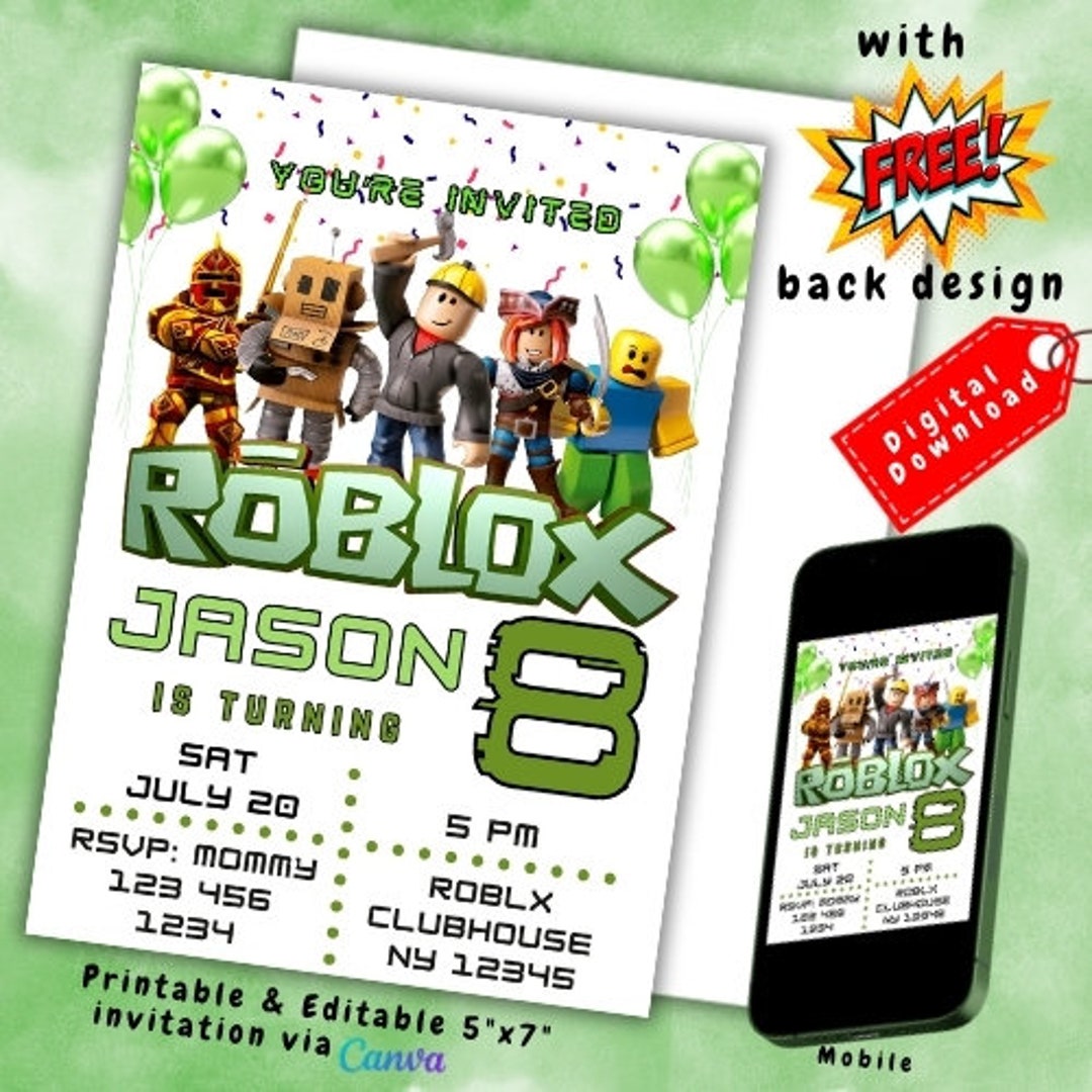 Roblox Birthday Invitation, Roblox Invitation Kids Roblox Game Party ...