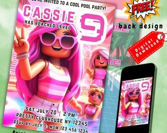 Roblox Pool Party Birthday Invitation, Roblox Themed Invite, Kids Roblox,Roblox Girl Birthday, Gamer Party Invite, Pool Party Invitation