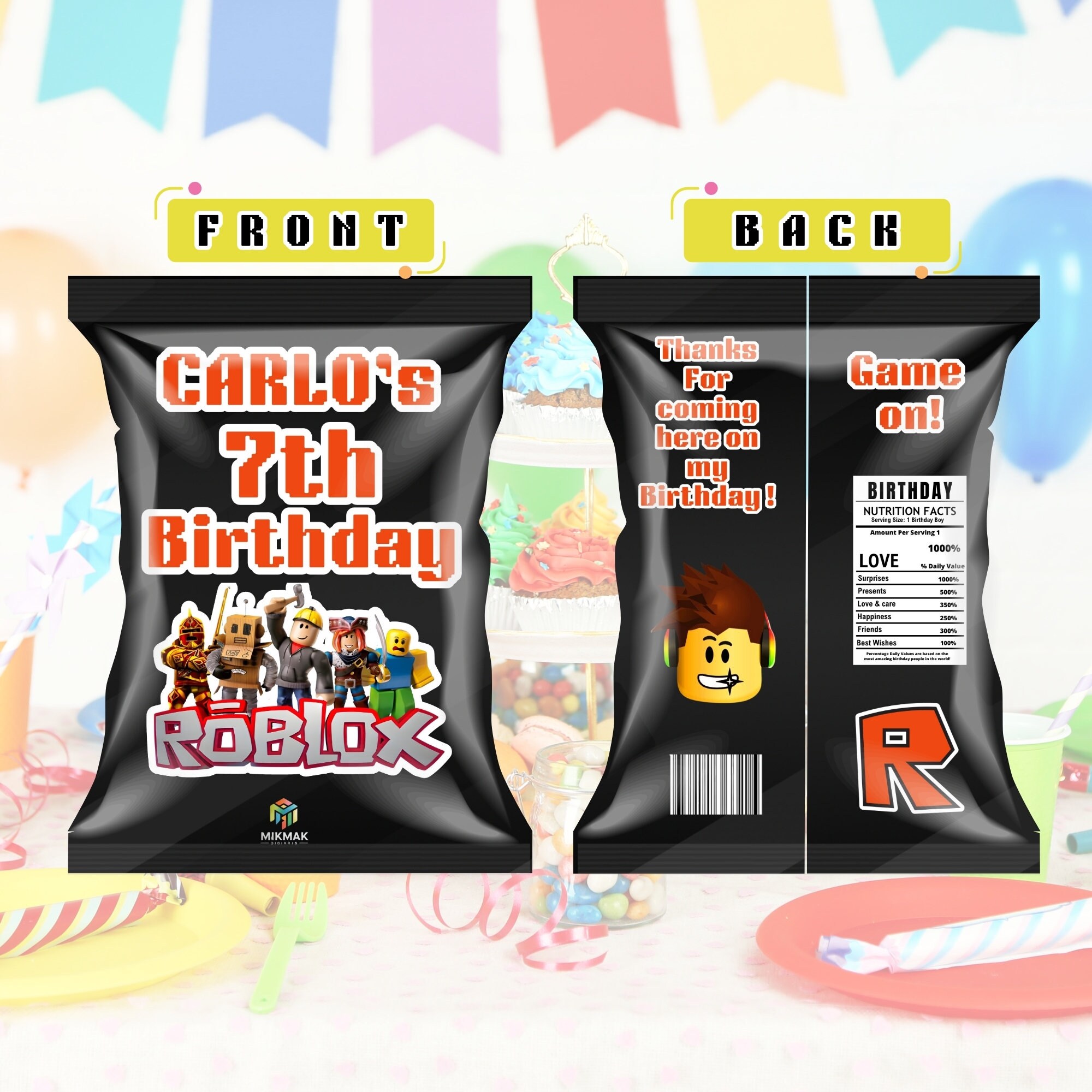 Roblox Chip Bag Personalized Roblox Chip Bag Template Roblox Party