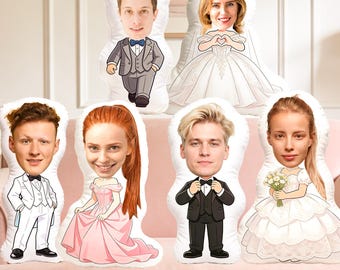 Benutzerdefinierte Cartoon Gesicht Kissen, Hochzeit Paar Plüsch, personalisierte Braut Bräutigam Kissen, Fotopuppe Kissen, einzigartiges Hochzeitsgeschenk