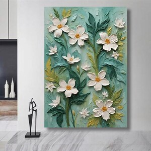 3D Original Flower Leaf Oil Painting,Flower Texture Wall Painting,Simple Plant Art,Living Room Home Decoration