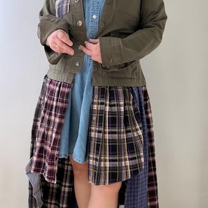 Upcycling Jeans Mantel - Patchwork Flanell Art Coat - Boho Layer Look - Handmade Unikat