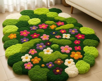 Handgemaakt 3D-getuft bloementapijt: Boho Garden Bloom-tapijt