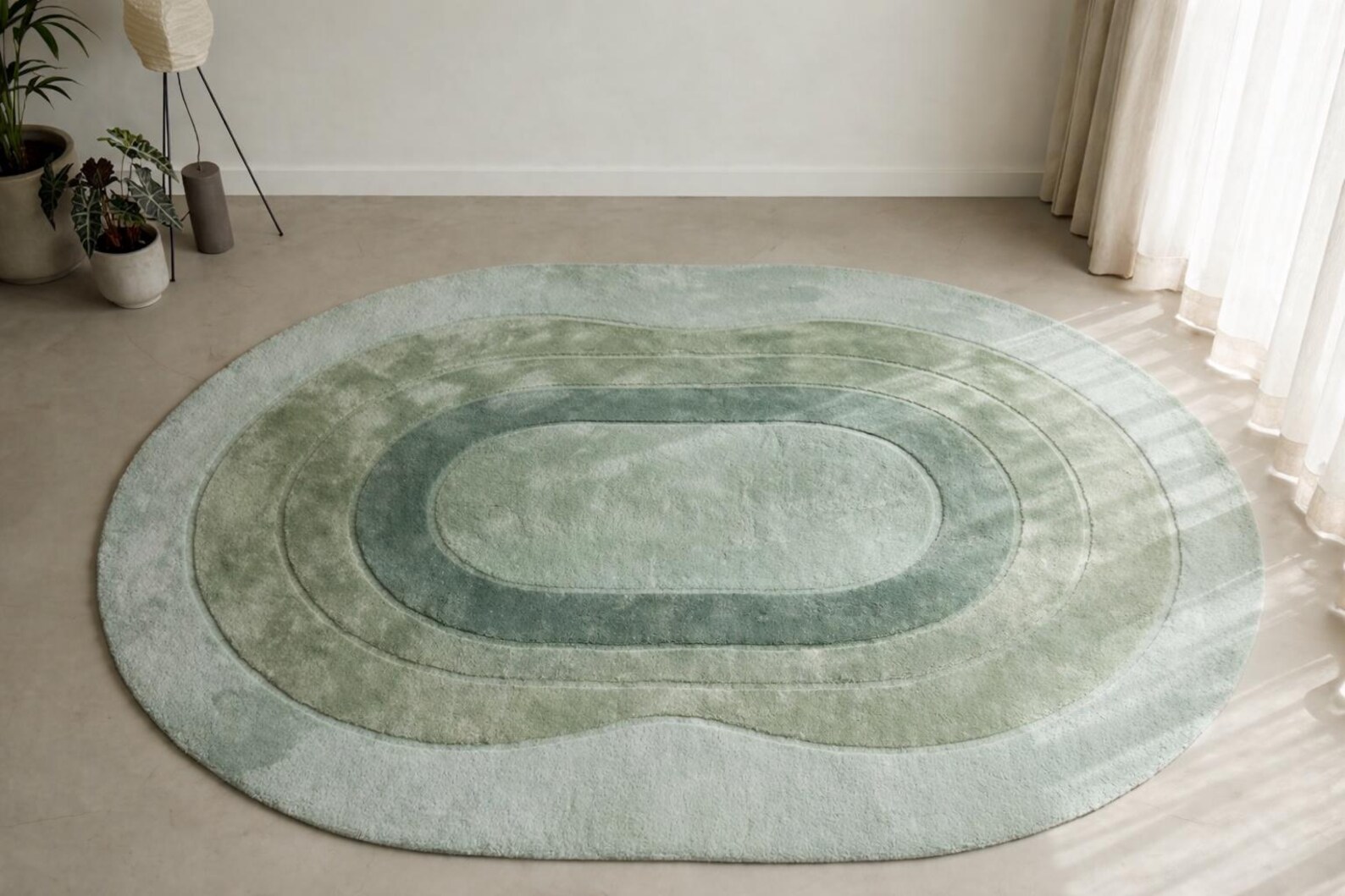 Hand Tufted Sage Green Organic Oval Rug | Modern Abstract Wool Area Rug ...