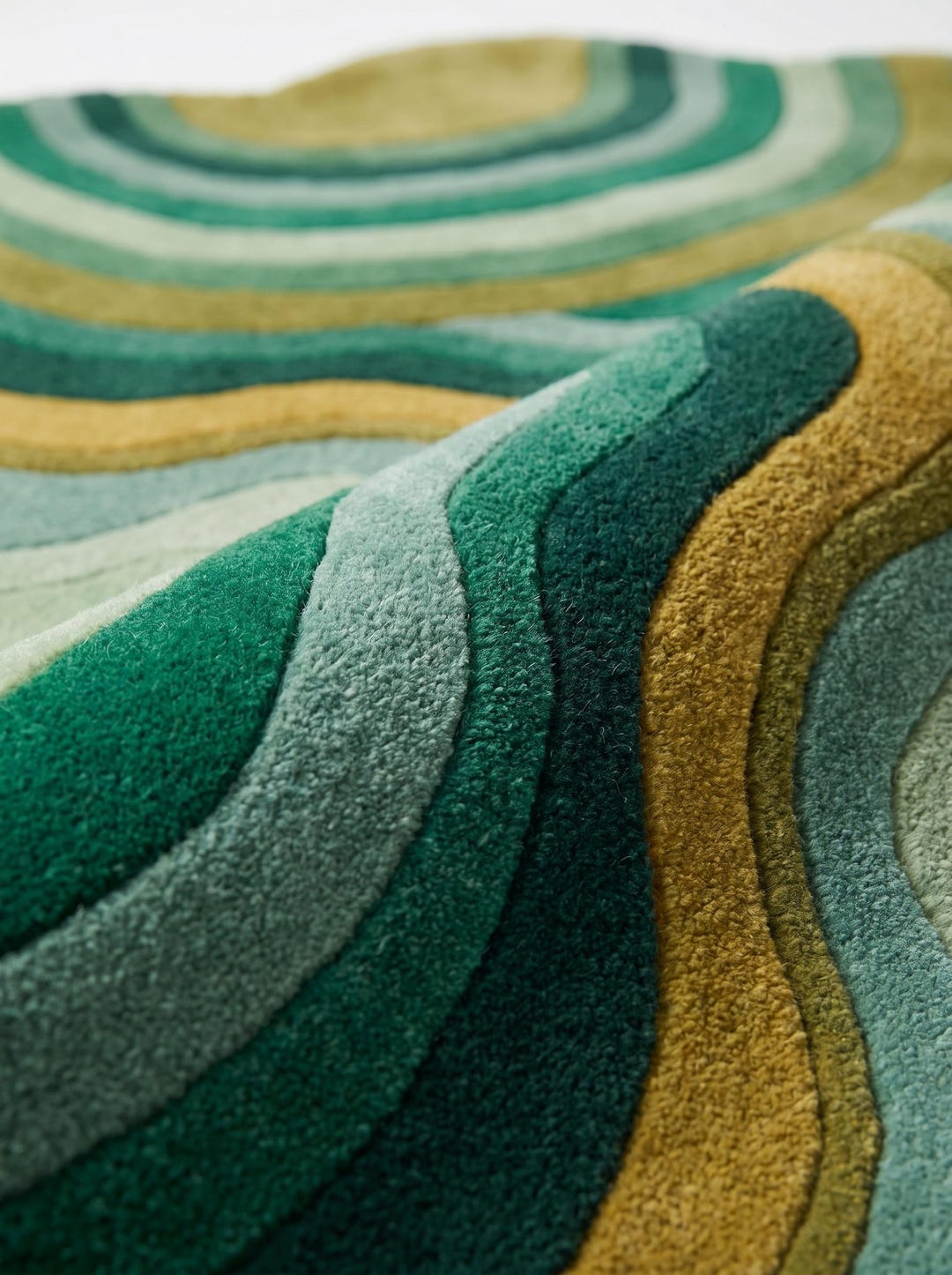 Luxury Green Abstract Hand Tufted Rug, Modern Organic Shape Wool Carpet ...