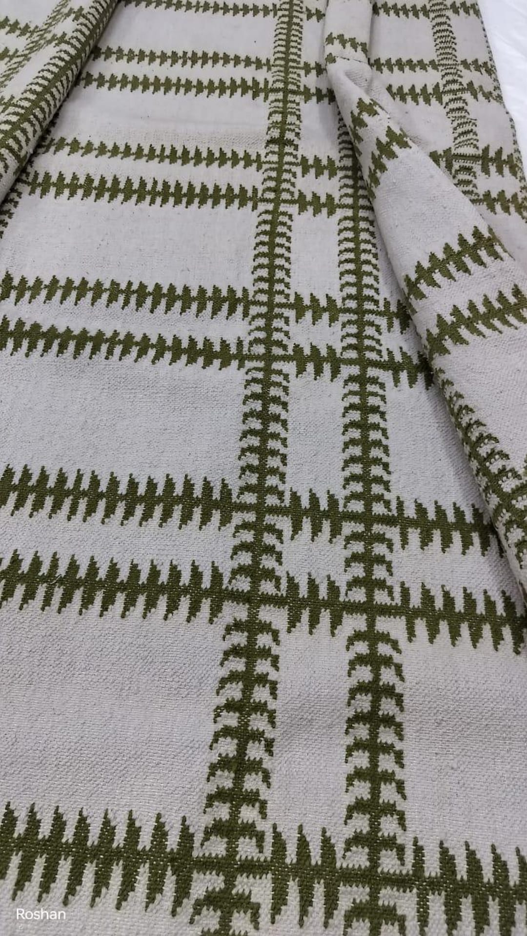 Handwoven Olive Green & Cream Grid Pattern Rug – Modern Geometric ...