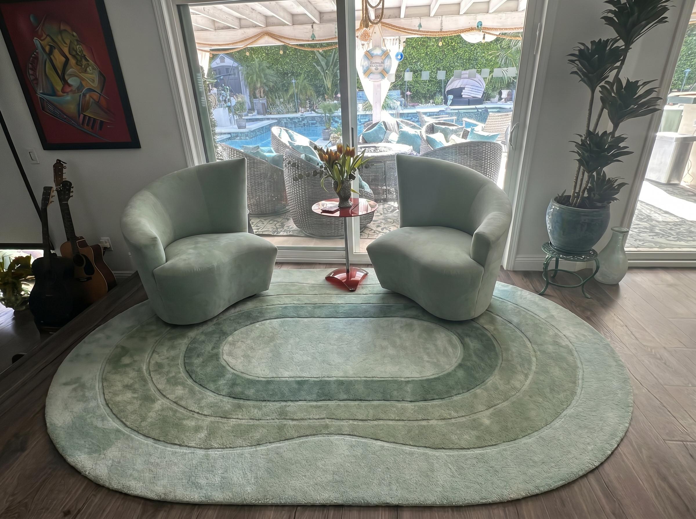 Hand Tufted Sage Green Organic Oval Rug | Modern Abstract Wool Area Rug ...