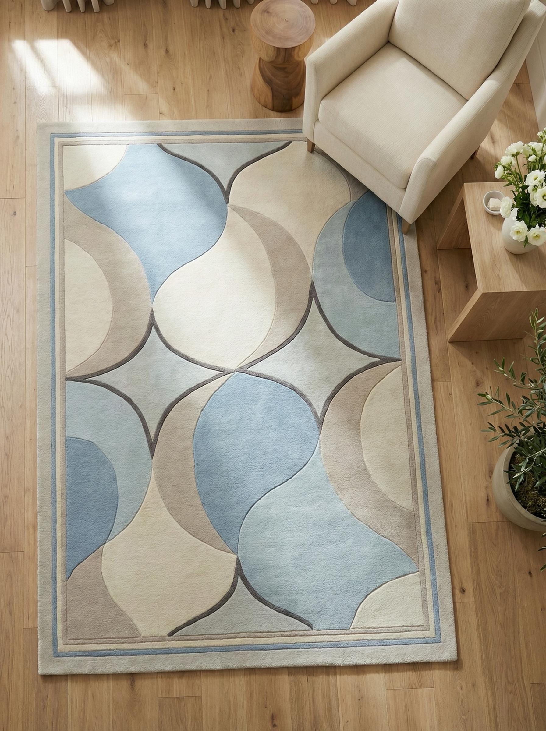 Hand Tufted Wool Rug Pastel Blue Beige Abstract Geometric Area Rug ...