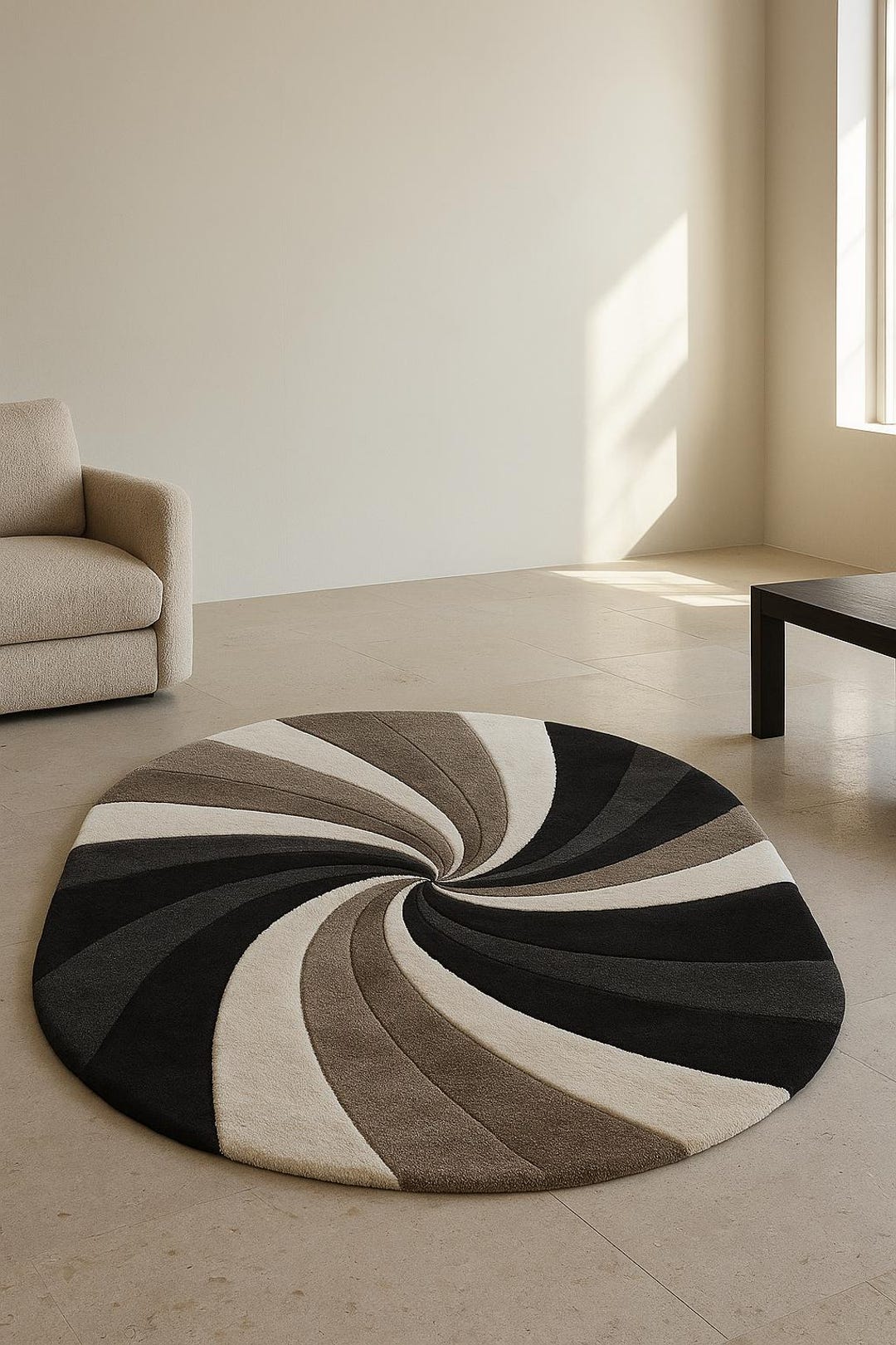 Round Modern Distressed Rug Hand-tufted Wool Round Rug – Modern Swirl Design, Neutral Decor - Etsy