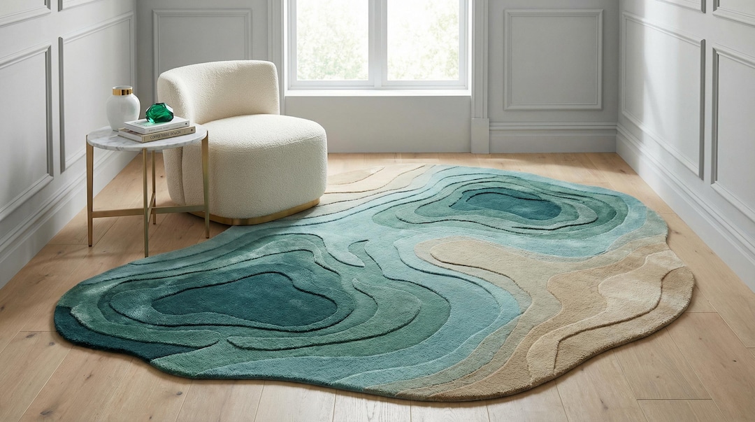 Organic Contour Rug Abstract Organic Shape Hand Tufted Rug, Topographic Contour Area Rug ...