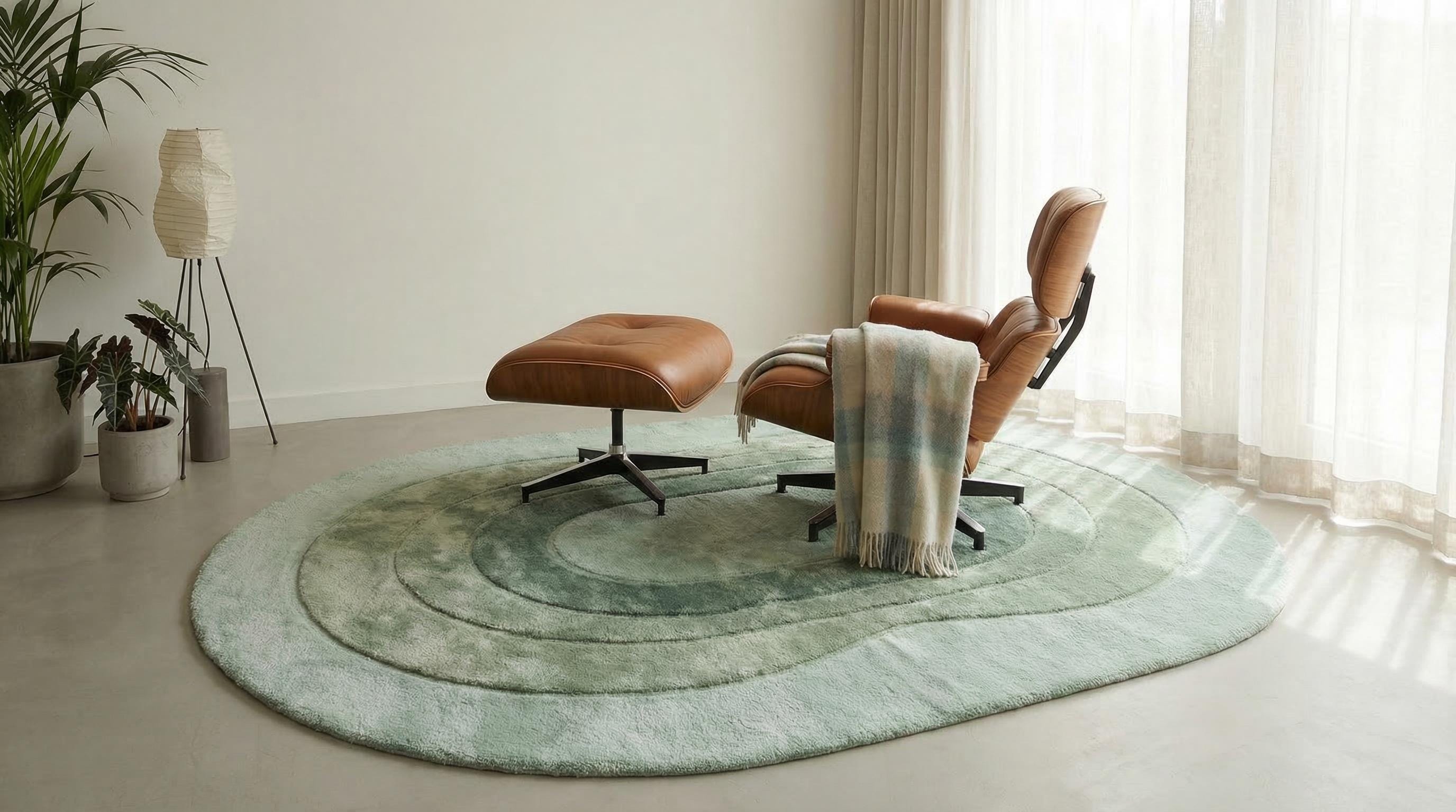 Hand Tufted Sage Green Organic Oval Rug | Modern Abstract Wool Area Rug ...