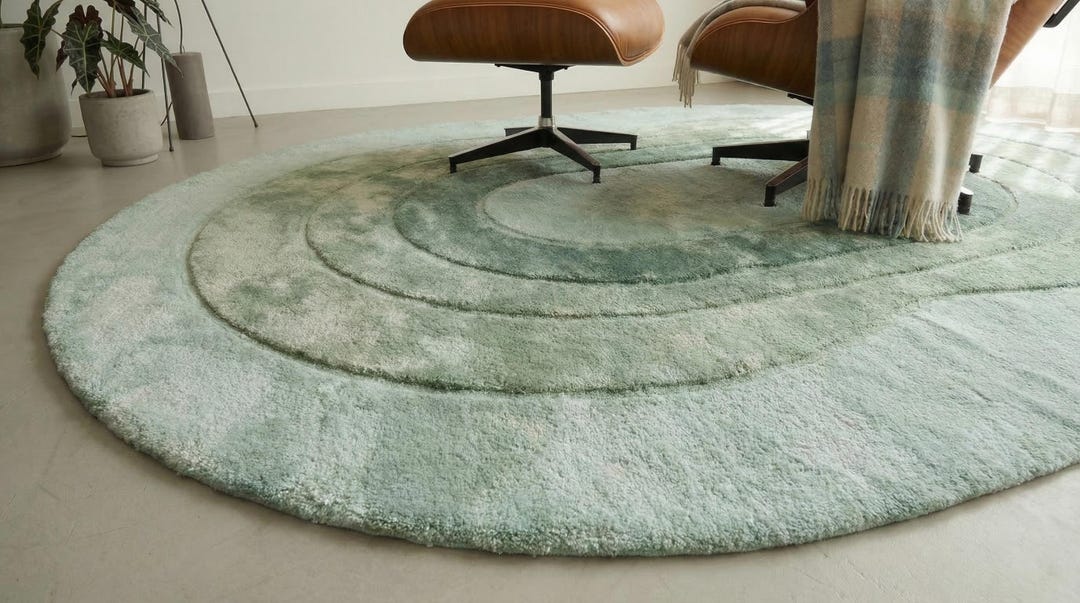 Hand Tufted Sage Green Organic Oval Rug | Modern Abstract Wool Area Rug ...