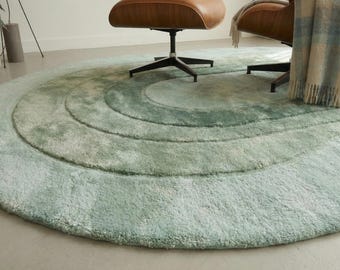 Hand Tufted Sage Green Organic Oval Rug | Modern Abstract Wool Area Rug for Living Room & Bedroom
