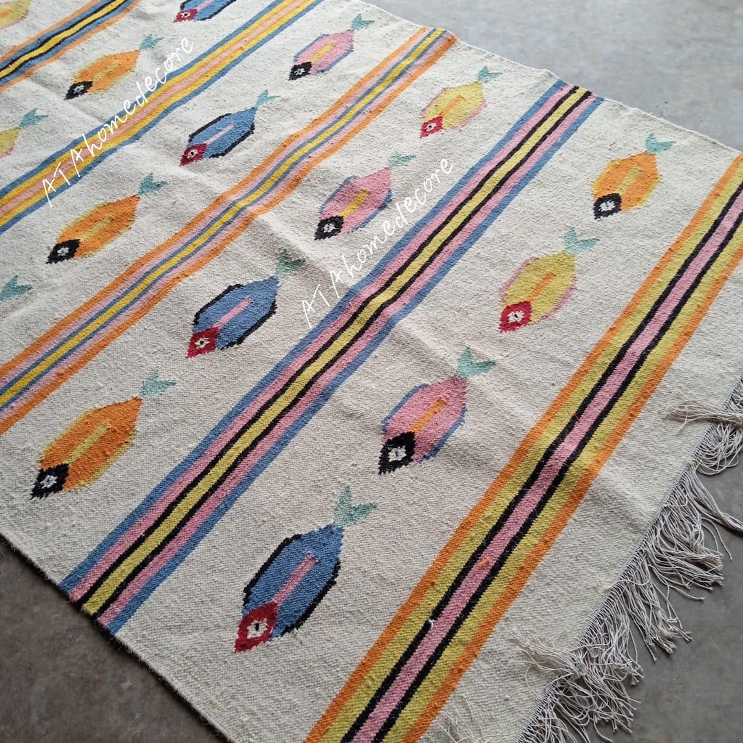 Kilim Fish Rug Handwoven Fish Kilim Rug – New Zealand Wool Rug| Boho Coastal Flatweave ...