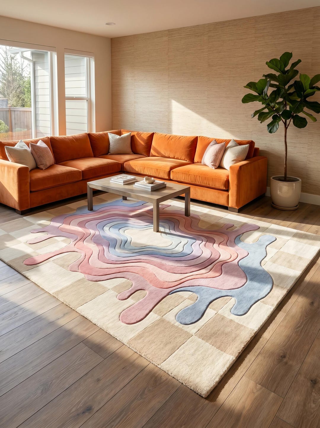 Modern Abstract Hand Tufted Area Rug Pastel Contour High Low Wool Rug ...