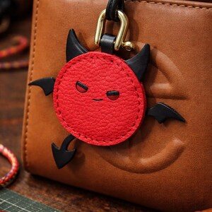 Devil bag charms, genuine leather charms, red leather wallet charms, gothic keychains, cute Halloween gifts