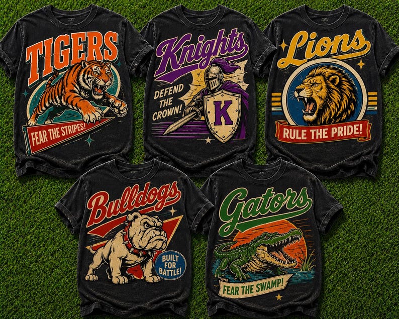 Custom 50’s Vintage School Mascot PNG | Personalized Team Mascot Shirt Design | Custom Football Mascot | Sublimation PNG | Digital Download image 1