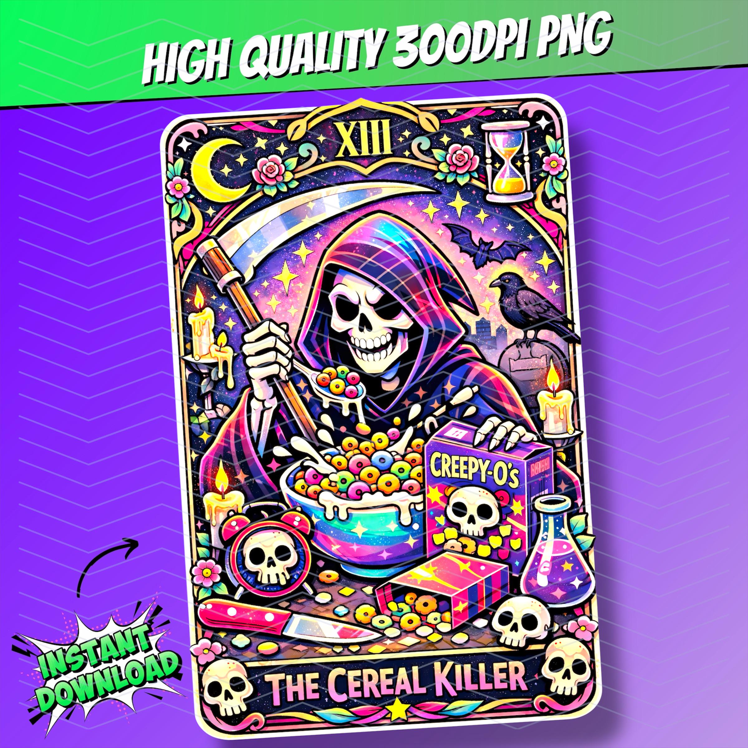 The Cereal Killer Tarot Card PNG, Neon Spooky Skull Art, Funny Goth ...