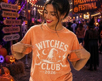 Witches Club 2026 PNG | Retro Halloween Witch Hat Graphic | Vintage Distressed Halloween Shirt Design | Spooky Season Sublimation PNG