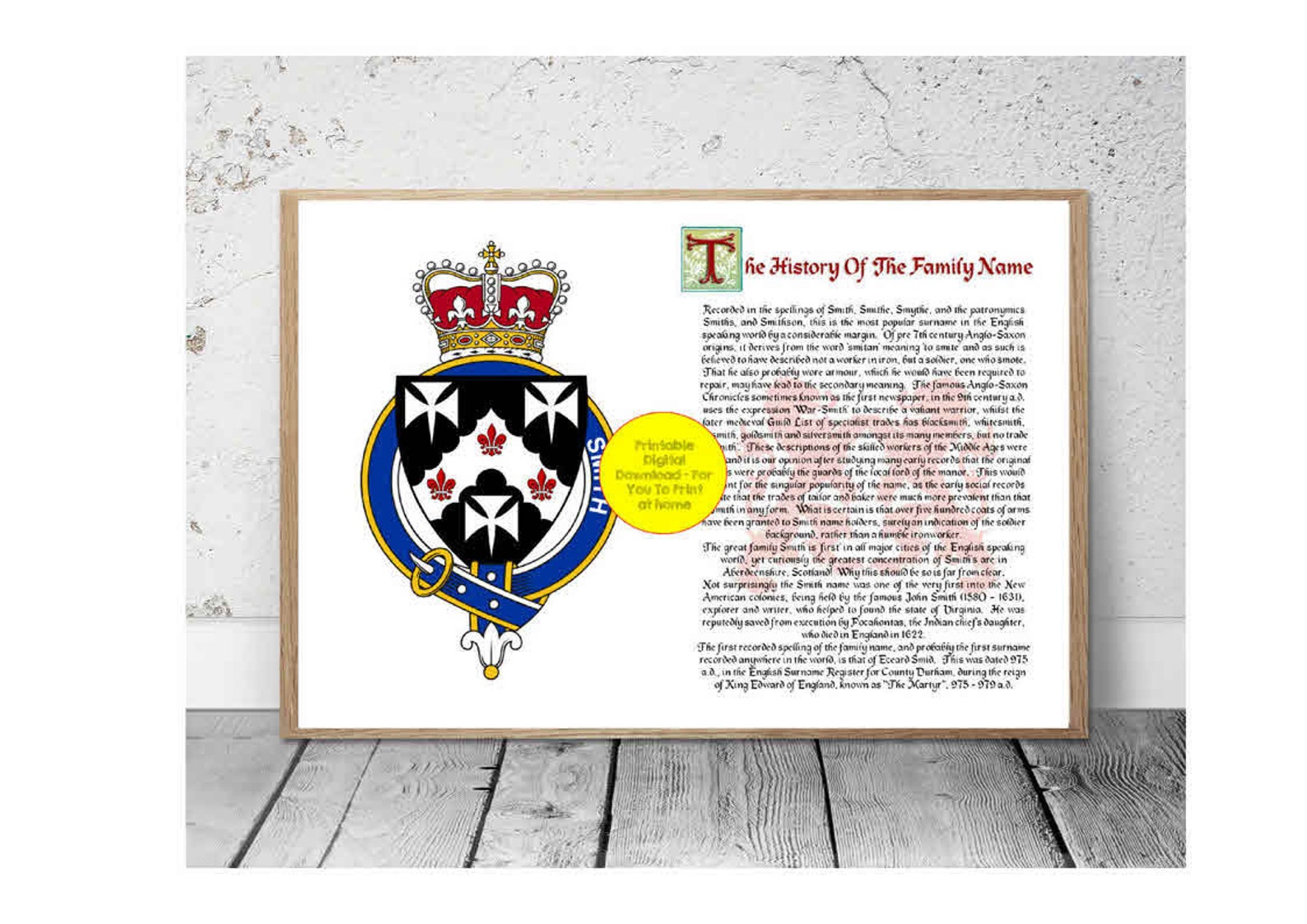 JPEG DIY Print Downloadable Print at Home Surname Meaning - Etsy