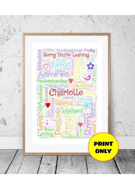 word art personalised gift present keepsake retirement sorry your leaving