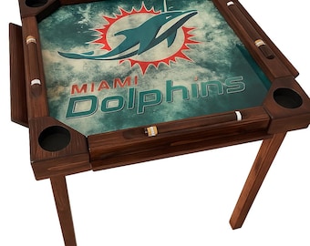 Miami Dolphins Domino Table – Handmade 36x36 with Foldable Wooden Legs