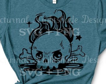 Fire Head Skull SVG, Skull with Wavy Hair SVG, Biker Svg, Gothic Svg, Skull SVG, Skull Cut File, Goth Skull Svg Laser Cut, Paper Cutting