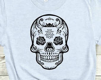 Sugar Skull met rozen SVG, Skull SVG, Gothic svg, Sugar Skull met Roses PNG printbaar, Skull Cut File voor Shirt, Skull en Flowers Clipart