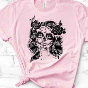 Day of the Dead Lady SVG, Woman Sugar Skull SVG, Dia de los Muertos Cut File, Skull Lady with Roses Flowers PNG Printable, File for Cricut
