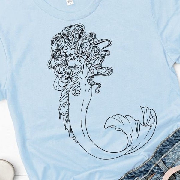 Mermaid SVG, Jugendstil Mermaid SVG, Art Nouveau Mermaid Svg, Floral Mermaid Printable, Mermaid Laser Graveur Design, Mermaid Clipart Vector