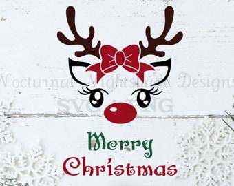 Santa Reindeer Svg, Cute Reindeer Face Svg, Merry Christmas Svg, Believe in Christmas Svg, Christmas Ornament Svg, Cricut & Silhouette