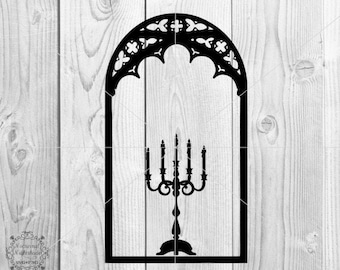 Gothic Window SVG, Gothic Candelabra SVG, Gothic SVG Cut File Design, Laser Cutter Engraving Svg, Gothic Candles Cut File